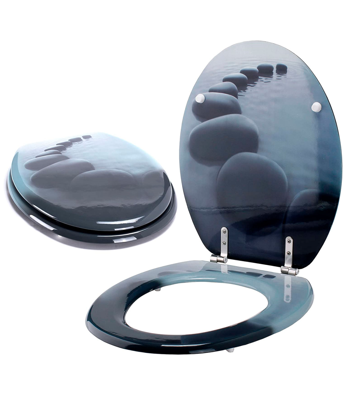 Tradineur - Tapa de WC universal decorada con camino de piedras, asiento de  madera MDF para inodoro, bisagras de acero inoxidabl