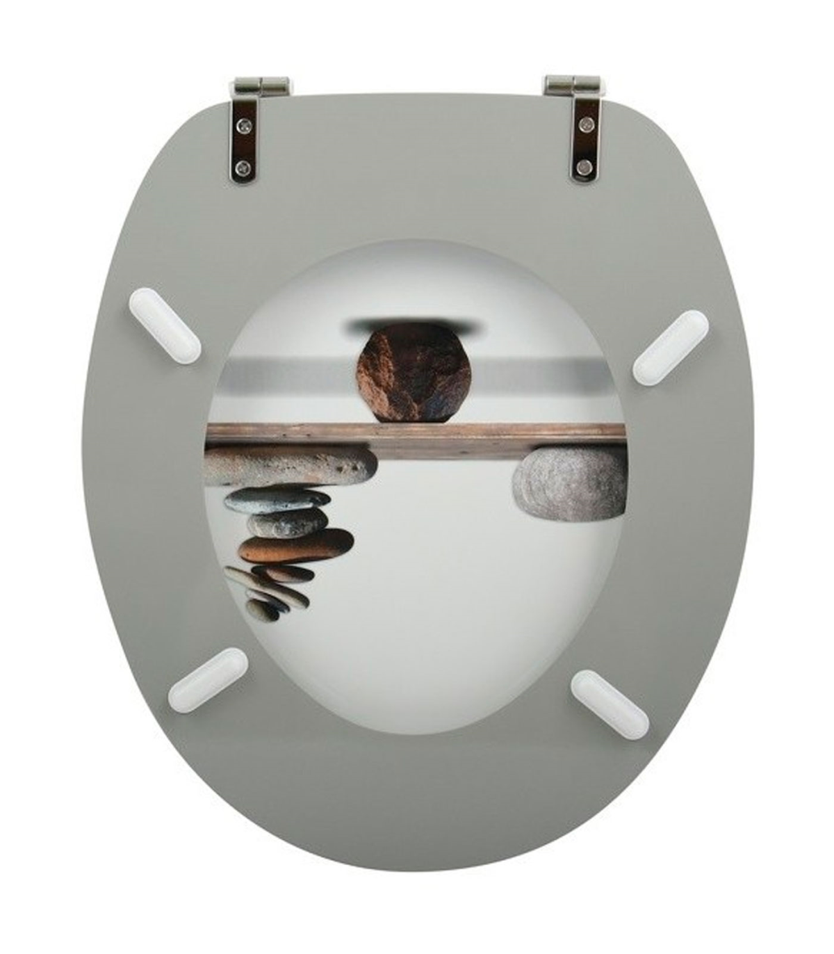 Tradineur - Tapa de WC universal decorada con piedras, asiento de madera  MDF para inodoro, bisagras de acero inoxidable, fácil d