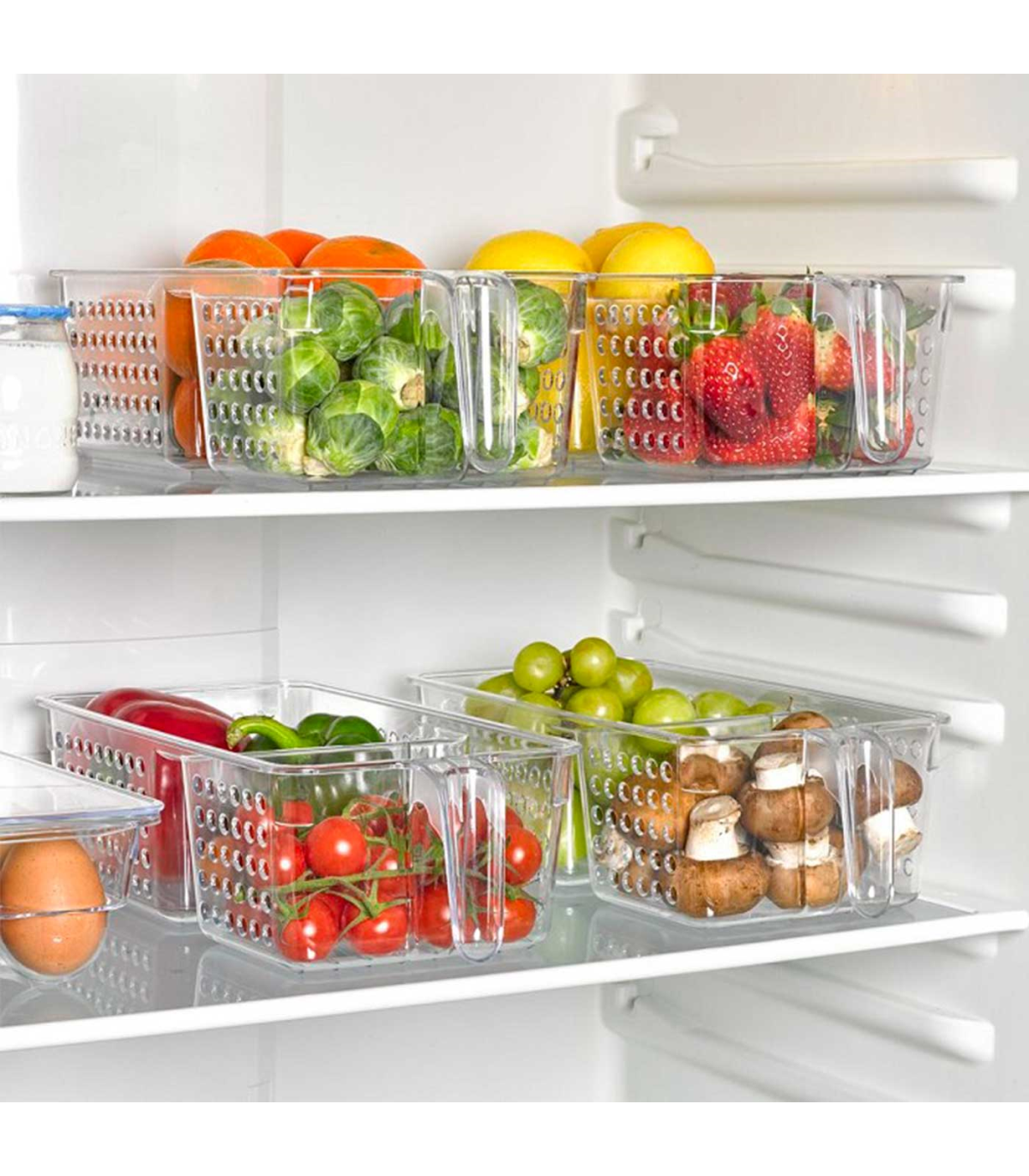 Tradineur - Cajón organizador para frigorífico reutilizable, 2  compartimentos, recipiente de plástico transparente con agujeros