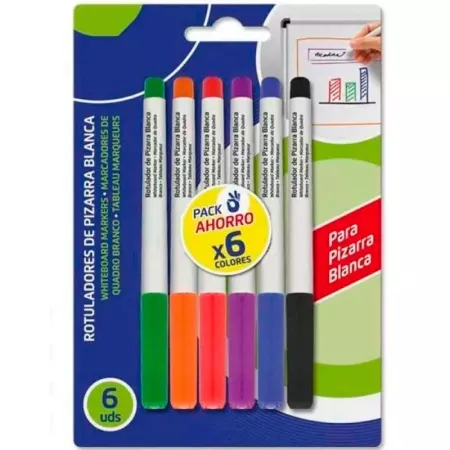 Pack 6 Rotuladores Pizarra Colores Vivos Borrado Fácil
