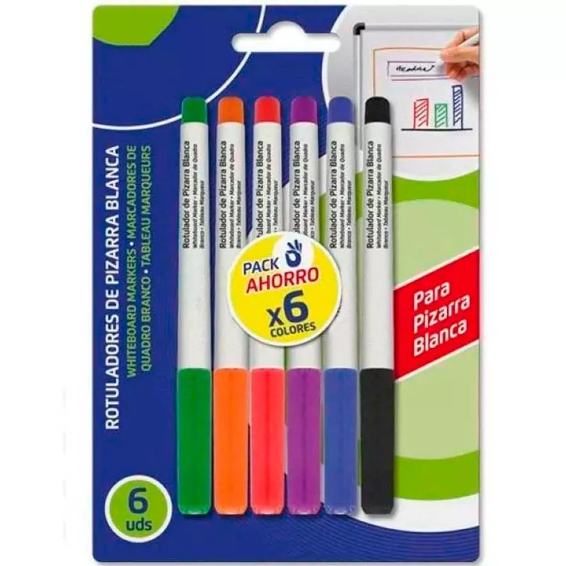 Pack 6 Rotuladores Pizarra Colores Vivos Borrado Fácil
