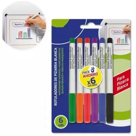Pack 6 Rotuladores Pizarra Colores Vivos Borrado Fácil