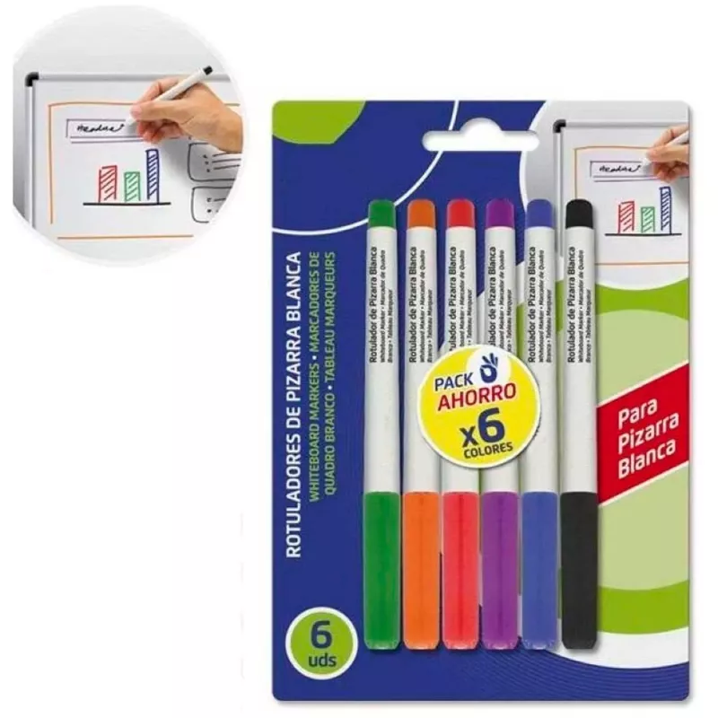 Pack 6 Rotuladores Pizarra Colores Vivos Borrado Fácil