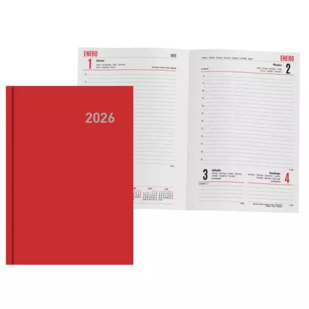 Agenda 2026 Tapa Dura Roja 21x15 cm Día por Página