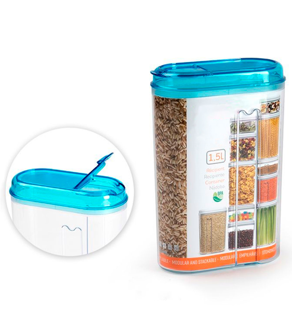 Tradineur - Recipiente reutilizable de plástico con tapa, bote de  almacenaje, pasta, legumbres, cereales, frutos secos, café, fa