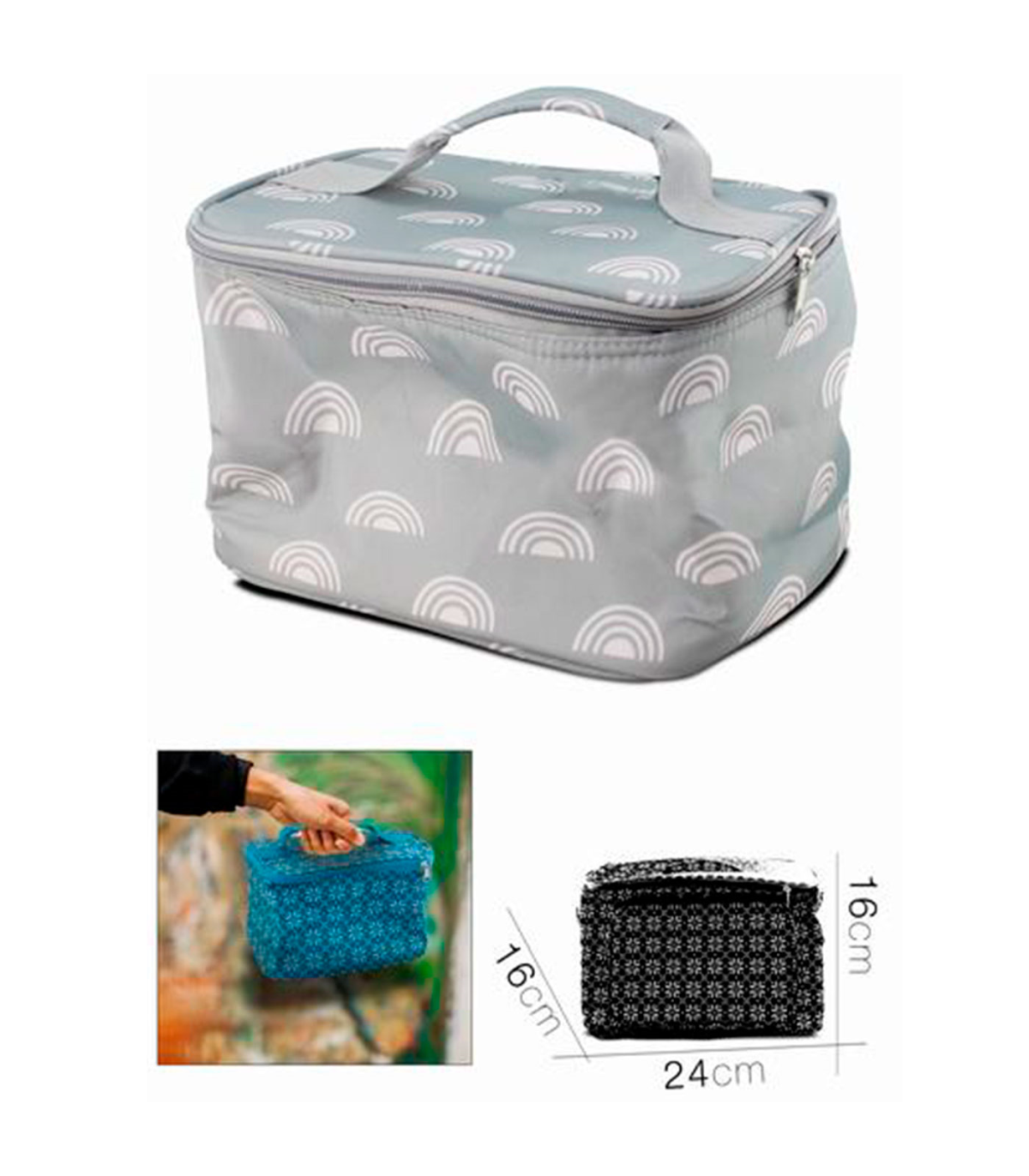 Tradineur - Bolsa térmica de tela, nevera porta alimentos con aislamiento,  asa y correa ajustable, picnic, playa, camping (10 li
