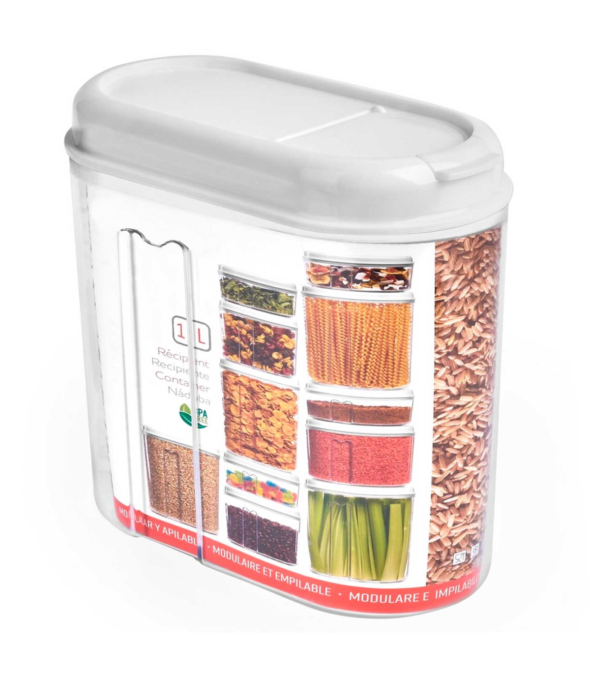 Tradineur - Recipiente de plástico con tapa, bote de almacenaje  reutilizable, pasta, legumbres, cereales, frutos secos, café, fa