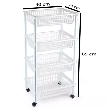 Tradineur - Carrito verdulero modelo PLFT de plástico con 4 niveles y ruedas, cestas apilables portaobjetos, frutas, verduras, c