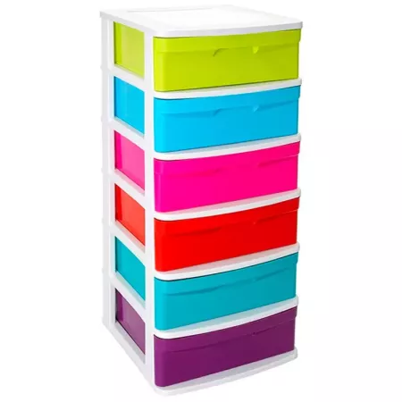 Tradineur - Cajonera de almacenaje modelo Sena, 6 cajones multicolor, plástico, torre de ordenación multiusos, hogar (Blanco, 96