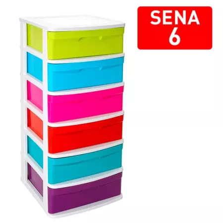 Tradineur - Cajonera de almacenaje modelo Sena, 6 cajones multicolor, plástico, torre de ordenación multiusos, hogar (Blanco, 96