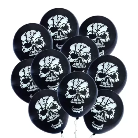Tradineur - Pack de 10 globos - Diseño Calaveras - 30 cm al inflar - Ideal como decoración de tu hogar y celebrar de halloween.