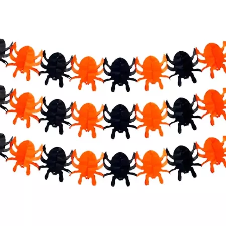 Tradineur - Guirnalda de arañas de Halloween - Diseño clásico - Decoración y accesorio para Halloween - Color naranja y negro -