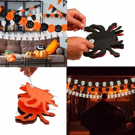 Tradineur - Guirnalda de arañas de Halloween - Diseño clásico - Decoración y accesorio para Halloween - Color naranja y negro -
