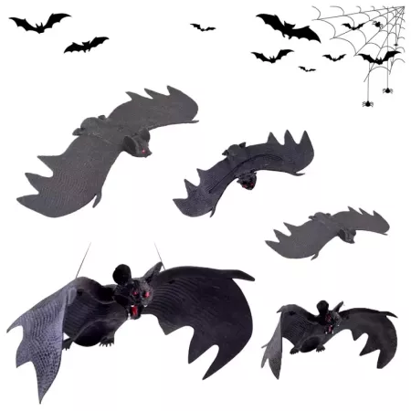 Tradineur - Pack de murciélagos para Halloween - 4 Unidades - Gran diseño - Decoración y accesorio para Halloween - Color Negro