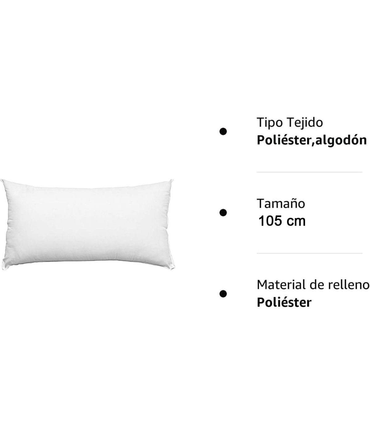 Tradineur - Almohada indeformable Antialérgica - Fabricada en Fibra hueca  Poliéster - Forma rectangular - 105 cm