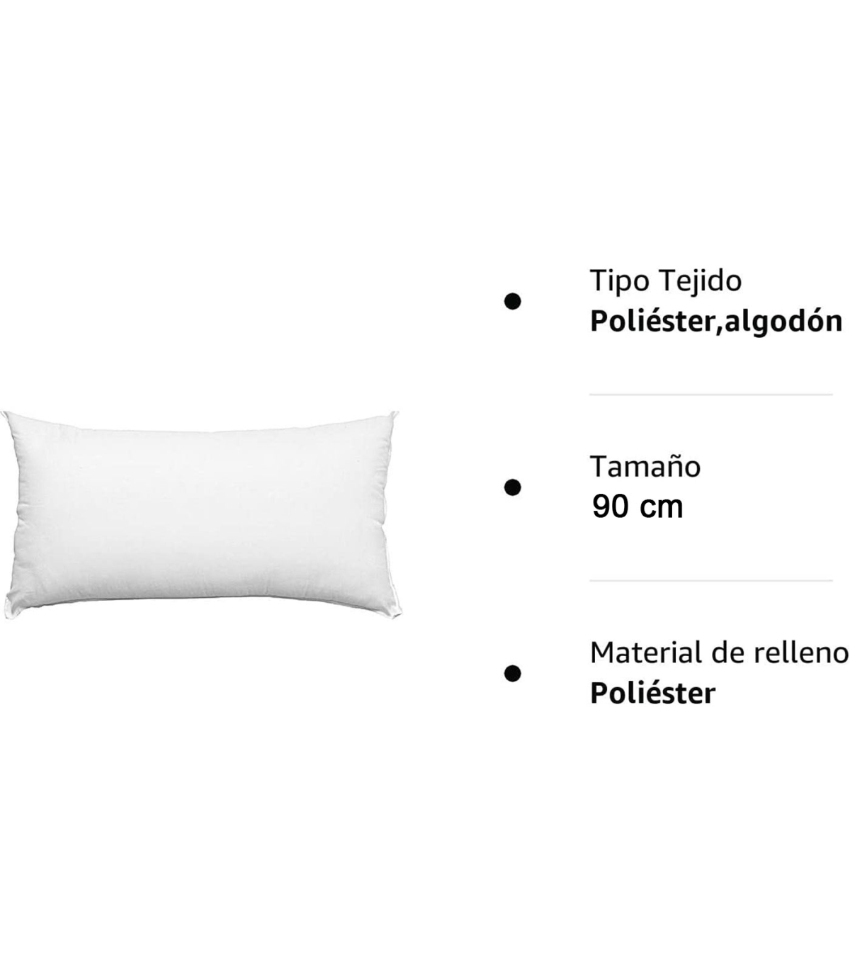 Tradineur - Almohada indeformable Antialérgica - Fabricada en Fibra hueca  Poliéster - Forma rectangular - 90 cm