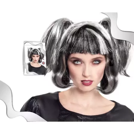 Tradineur - Peluca corta de bruja con coletas - Fabricado en Fibra sintética - Complementos de disfraces para carnaval, hallowee