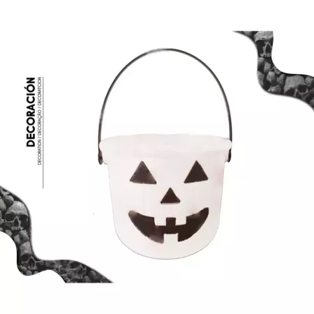 Tradineur - Cubo con asa para halloween - Fabricado en plástico - Diseño de calabaza - Halloween, cubo, recipiente para dulces,