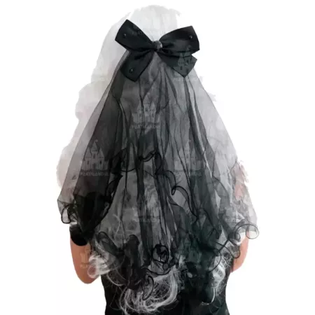 Tradineur - Velo con pinzas y pajarita - Fabricado en plástico - Accesorio para disfraces de Halloween, carnaval, celebraciones.