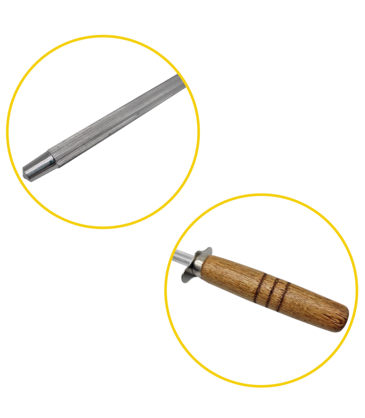 Tradineur - Afilador de cuchillos de acero inoxidable con mango de madera,  hoja de 20 cm, chaira, afilar accesorios de cocina, 3