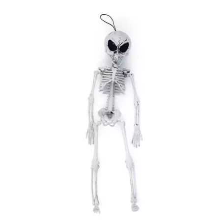 Tradineur - Esqueleto de alien para Halloween - Fabricado en plástico - Adorno para decoración - Longitud 42 cm - Color Blanco