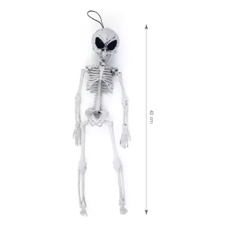 Tradineur - Esqueleto de alien para Halloween - Fabricado en plástico - Adorno para decoración - Longitud 42 cm - Color Blanco