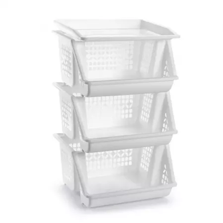 Pack 3 Cestas Apilables Multiusos Blancas – Plástico Durable Pack 3 Cestas Apilables Multiusos Blancas – Plástico Durable