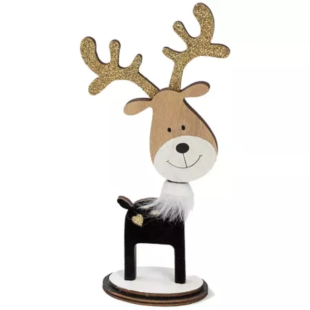 Figura Reno Plush de Madera 20cm - Decoración Navideña