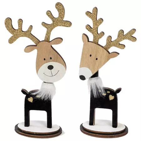 Figura Reno Plush de Madera 20cm - Decoración Navideña