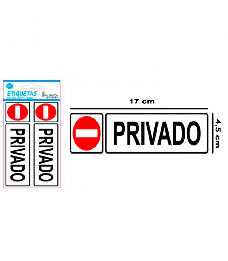 Tradineur Pack de 2 etiquetas de señalización privado PVC pegatinas rectangulares de