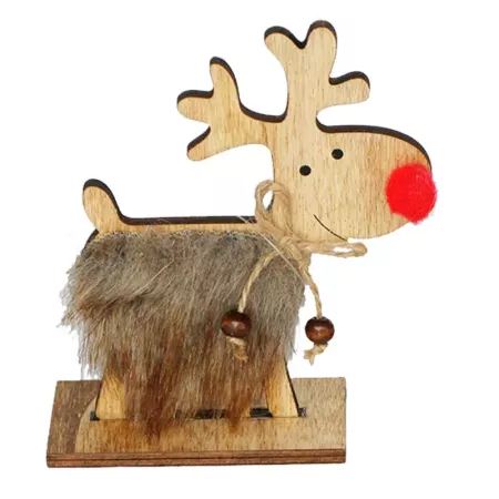 Figura de Reno de Madera Suave - Decoración Navideña 12 cm