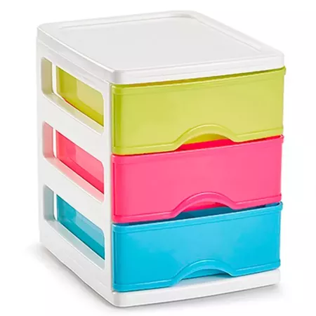 Tradineur - Cajonera Turia de plástico con 3 cajones multicolor, torre almacenaje, sobremesa, escritorio, baño, oficina (Blanco,