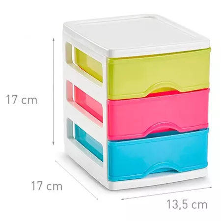 Tradineur - Cajonera Turia de plástico con 3 cajones multicolor, torre almacenaje, sobremesa, escritorio, baño, oficina (Blanco,