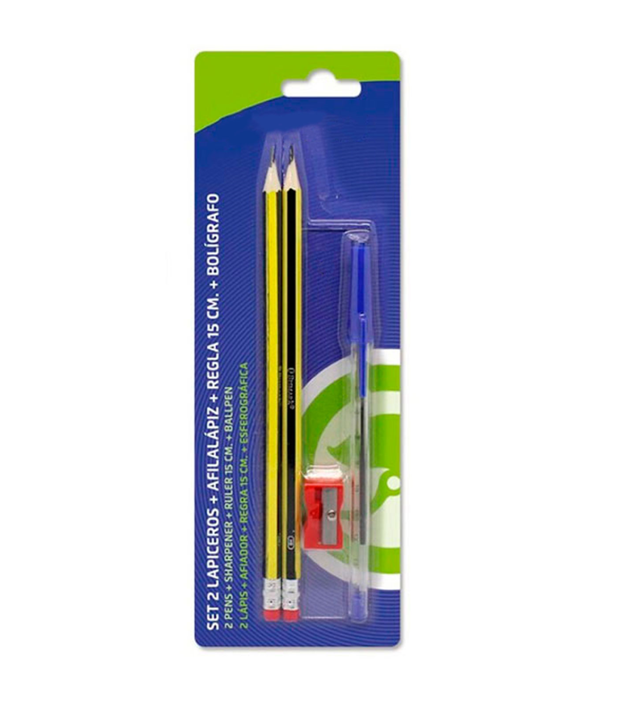 Tradineur - Set de 2 lápices con goma de borrar, afilalápiz, regla