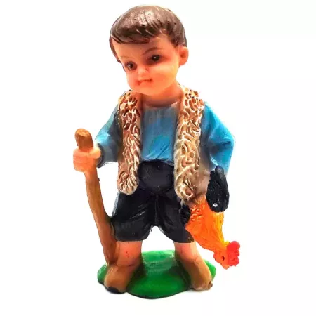 Figura de Pastor con Gallo Naif en Marmolina para Navidad
