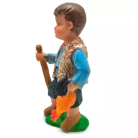 Figura de Pastor con Gallo Naif en Marmolina para Navidad