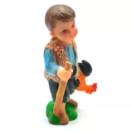 Figura de Pastor con Gallo Naif en Marmolina para Navidad