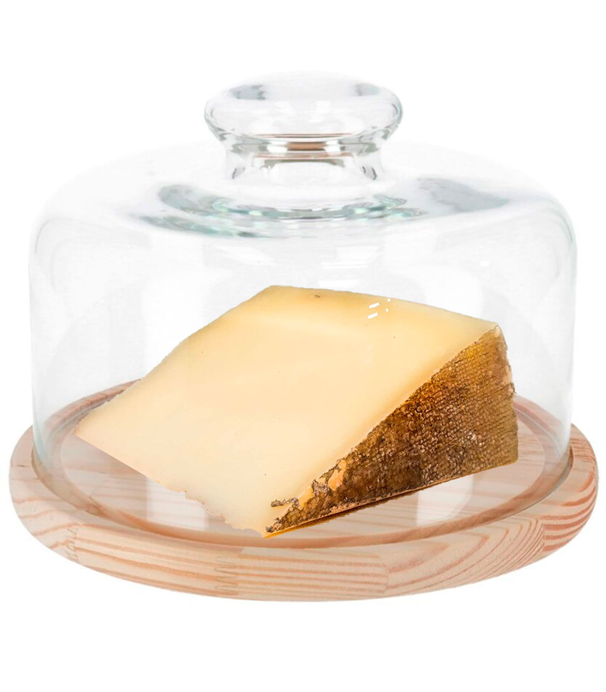 Tradineur - Quesera redonda con tapa de cristal y base de madera,  recipiente para guardar quesos o embutidos, presentación de a - AliExpress