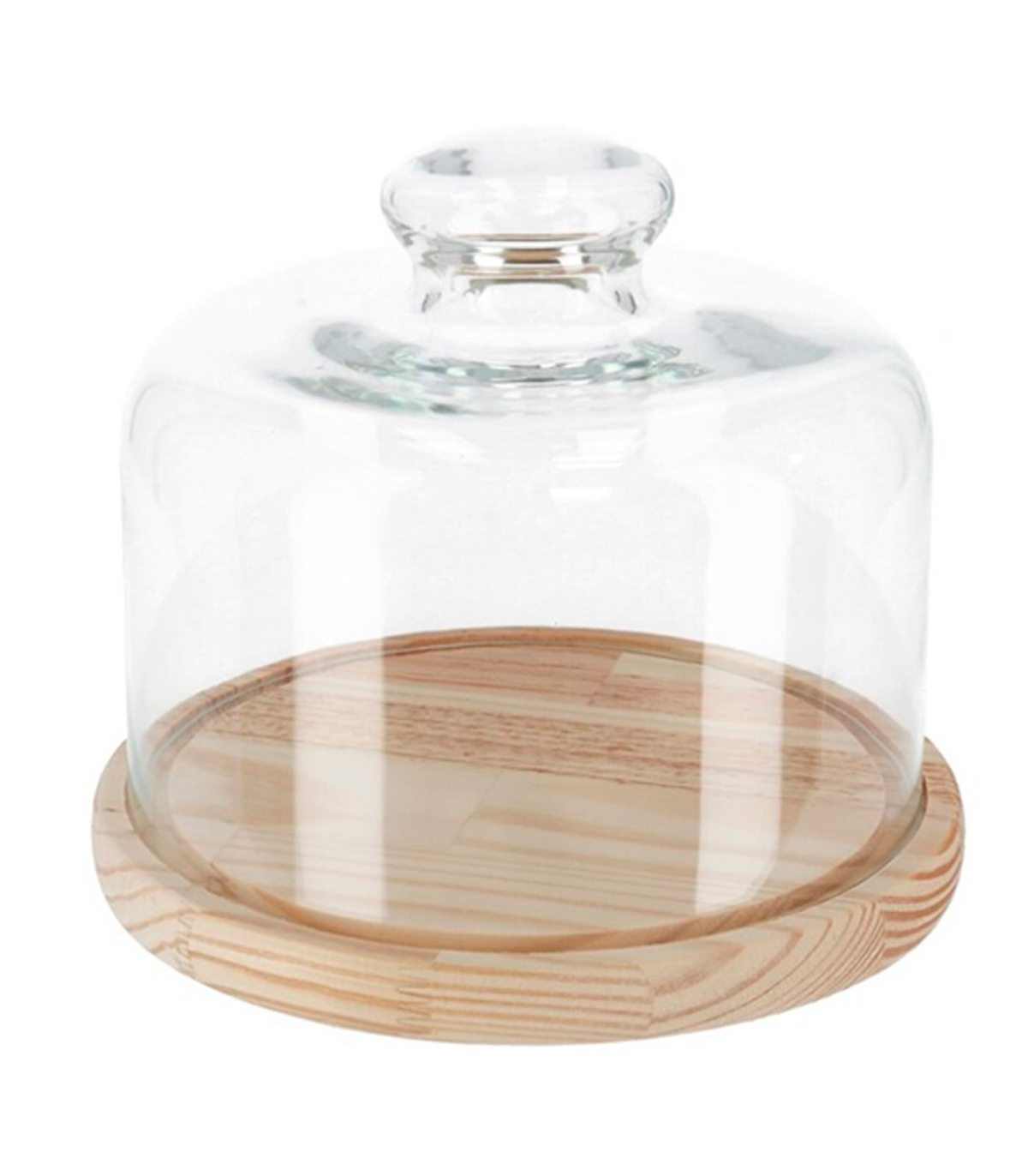 Quesera redonda con tapa de cristal y base de madera 20 x 10 cm. Recipiente  para conservar frescos quesos o embutidos