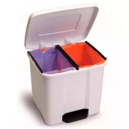 Tradineur - Cubo de basura con pedal, plástico, contenedor de residuos, papelera con separador para colocar dos bolsas, cocina (