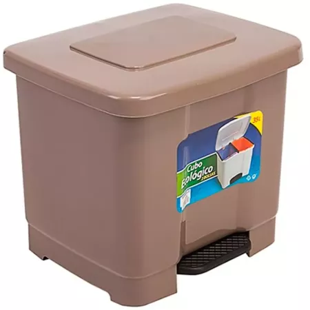 Tradineur - Cubo de basura de plástico con pedal, contenedor de residuos, papelera con separador para colocar dos bolsas, cocina