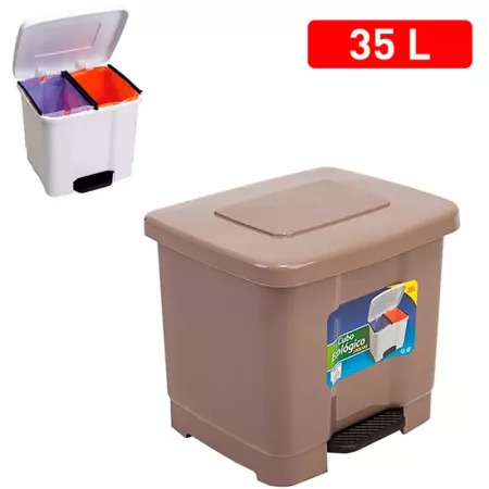 Tradineur - Cubo de basura de plástico con pedal, contenedor de residuos, papelera con separador para colocar dos bolsas, cocina
