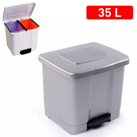 Tradineur - Cubo de basura con pedal de plástico, contenedor de residuos, papelera con separador para colocar dos bolsas, cocina