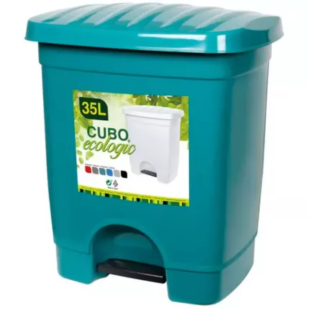 Tradineur - Cubo de basura con pedal y 1 compartimento, plástico, contenedor de residuos, papelera, cocina, fabricado en España