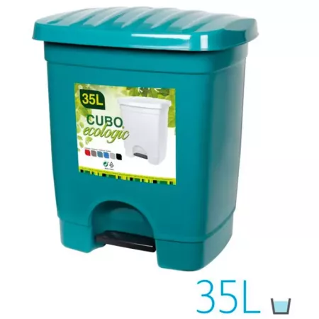 Tradineur - Cubo de basura con pedal y 1 compartimento, plástico, contenedor de residuos, papelera, cocina, fabricado en España