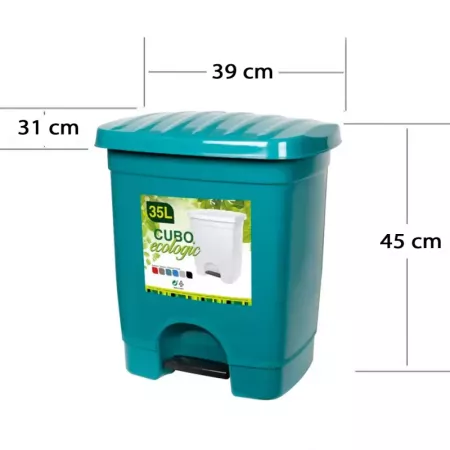 Tradineur - Cubo de basura con pedal y 1 compartimento, plástico, contenedor de residuos, papelera, cocina, fabricado en España