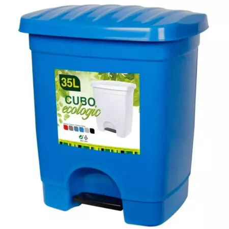 Tradineur - Cubo de basura de plástico con pedal y con 1 compartimento, contenedor de residuos, papelera, cocina, fabricado en E