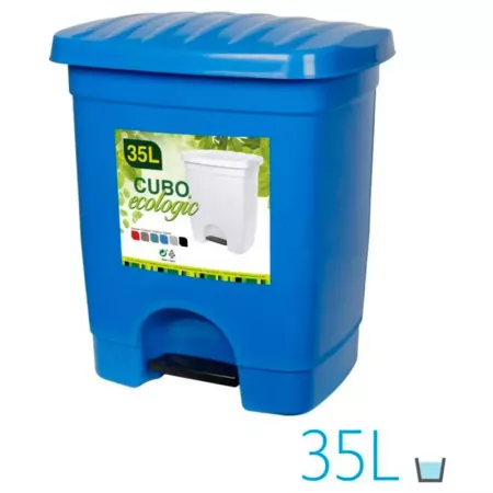 Tradineur - Cubo de basura de plástico con pedal y con 1 compartimento, contenedor de residuos, papelera, cocina, fabricado en E