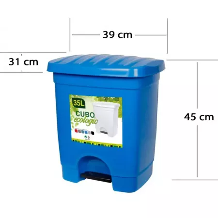 Tradineur - Cubo de basura de plástico con pedal y con 1 compartimento, contenedor de residuos, papelera, cocina, fabricado en E