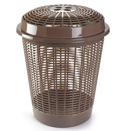 Tradineur - Cesto redondo para ropa sucia con tapa, pongotodo, cubo para almacenar la colada, diseño a rayas, hogar (Marrón, 50